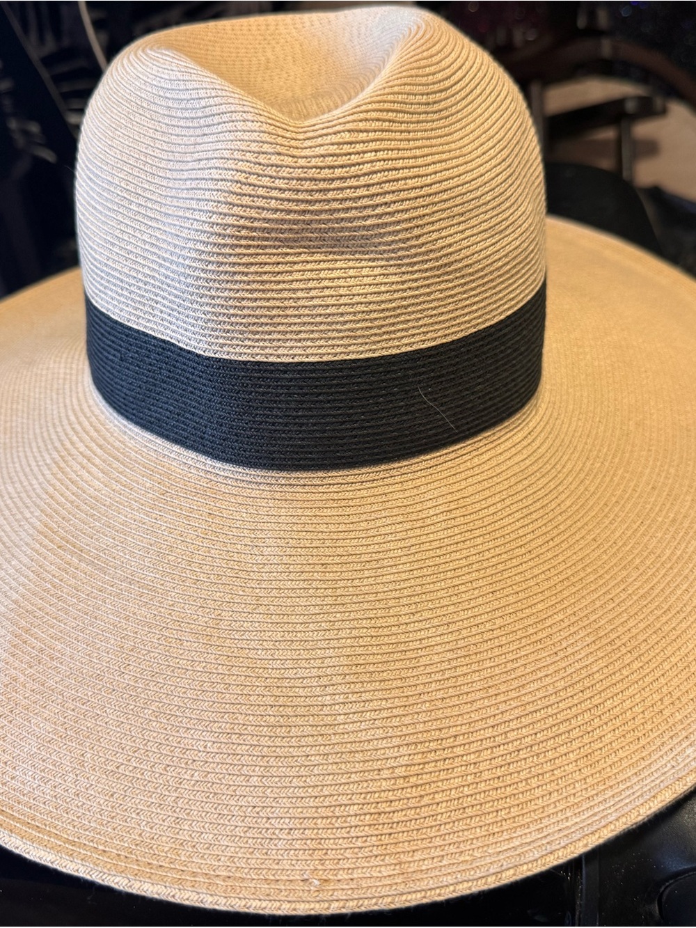 Hat Attack Beige Wide-Brim Sun Hat with Black Band